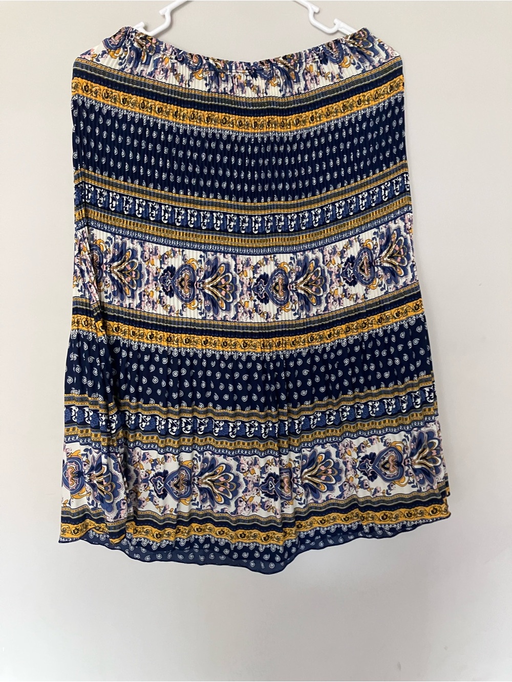 Navy Floral-Stripe Elastic Waist A-Line Skirt